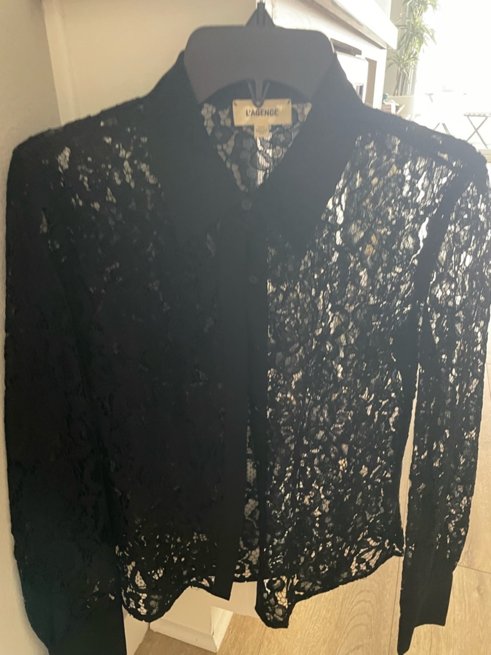 L'AGENCE Black Lace Top with Floral Pattern